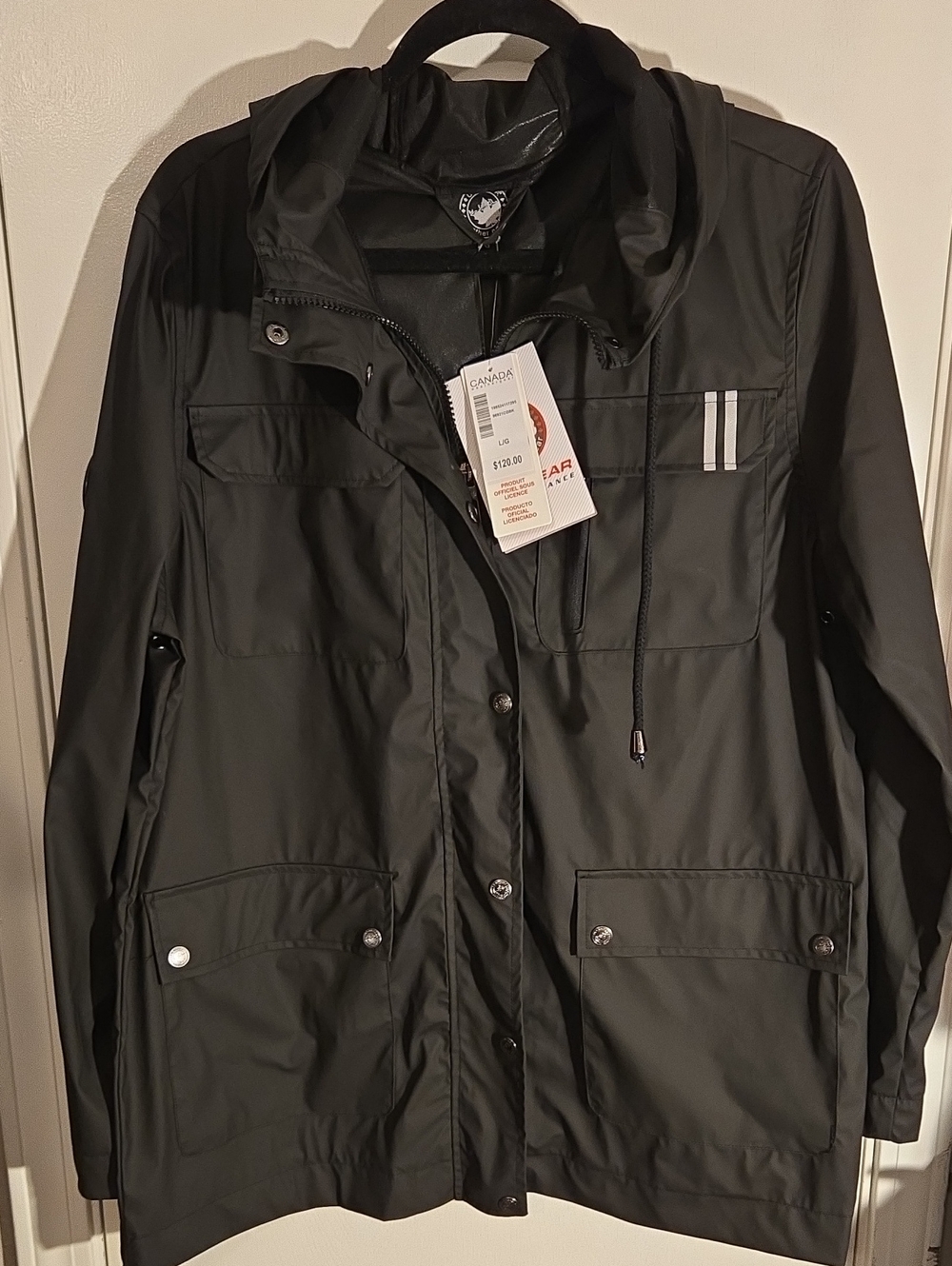 Weatherproof Black Hooded Utility Jacket with Reflective Stripes
